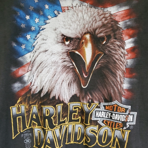 Vintage 3D Emblem Harley-Davidson T-shirt 1988 Double Dide Eagle Flag Truckers - Picture 2 of 15